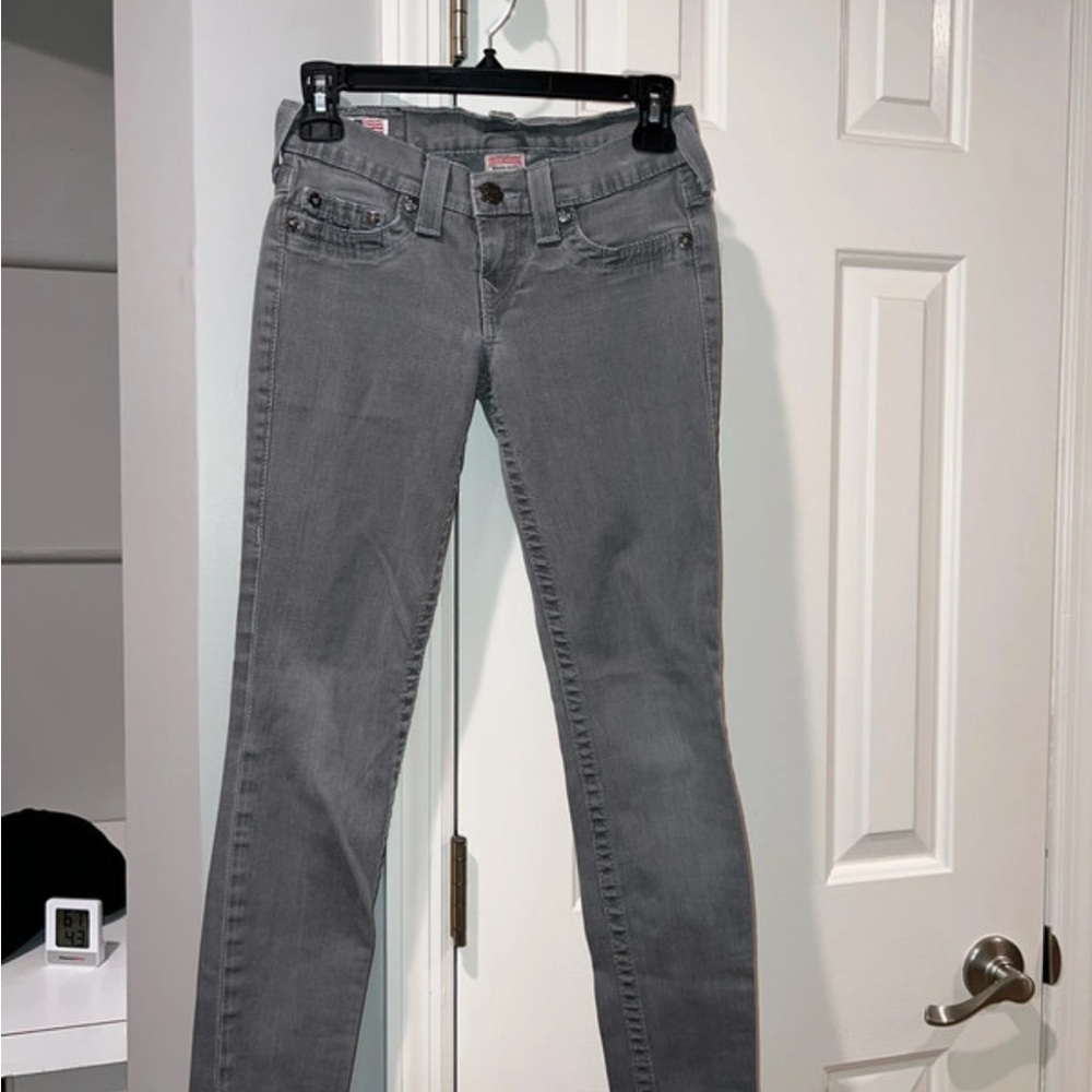 True Religion Gray Jeans with Branded Waist Label